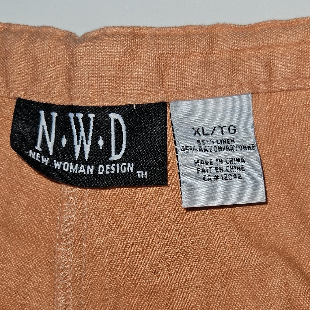 Womens Linen Orange Capri Flared Pants - Picture 7 of 8